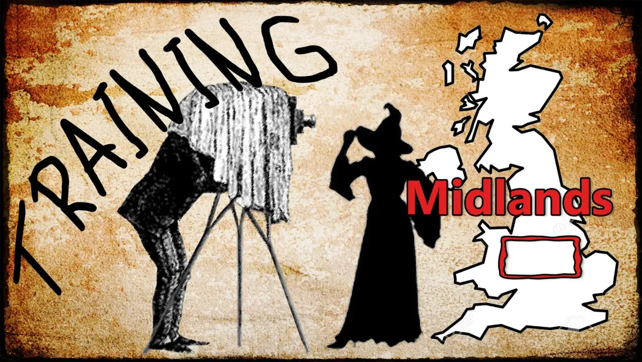 Witch Photographer logo map of UK with Midlands highlighted